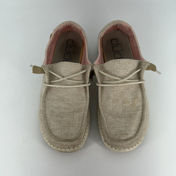 Hey Dude Shoes Womens Size 8 Wendy Chambray White Nut Casual Comfort Loafers - Picture 9 of 15